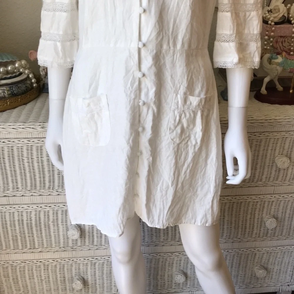 Reformation Eloise 100% linen button front dress white color size 10 - Picture 5 of 11
